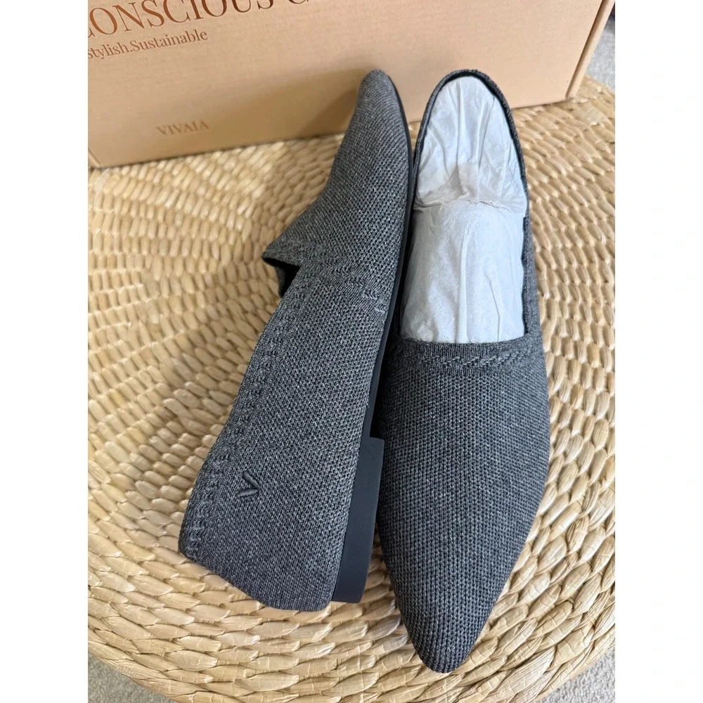 VIVAIA Charcoal Gray Pointed Toe Knit Loafers Comfort Flats EU/41‎ US/9.5